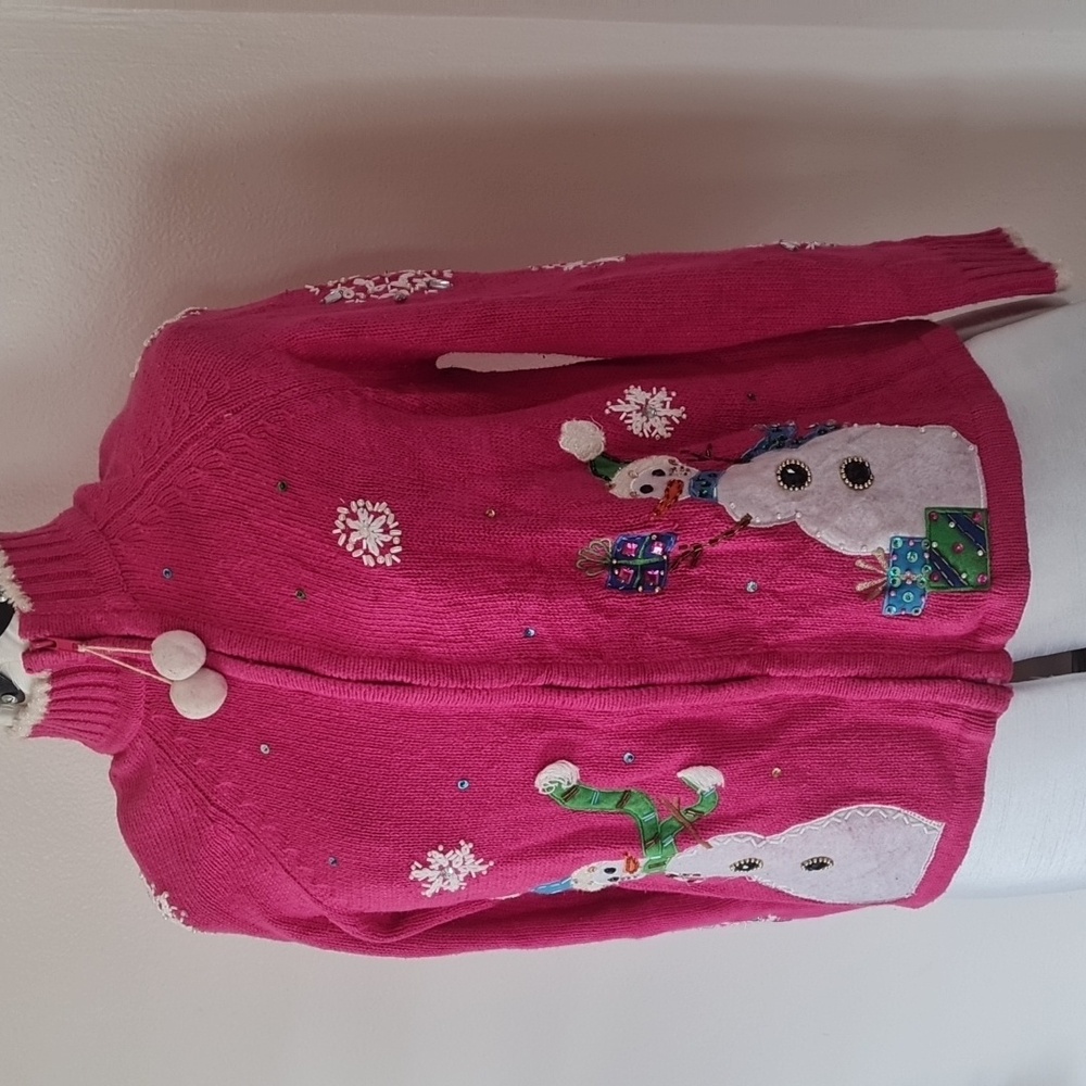Christmas Ugly Pink Snowman Embellished Sweater Medium - Picture 8 of 14